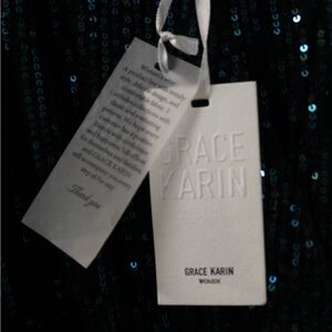 Grace Karin Black Dress with Teal Sequin Detail